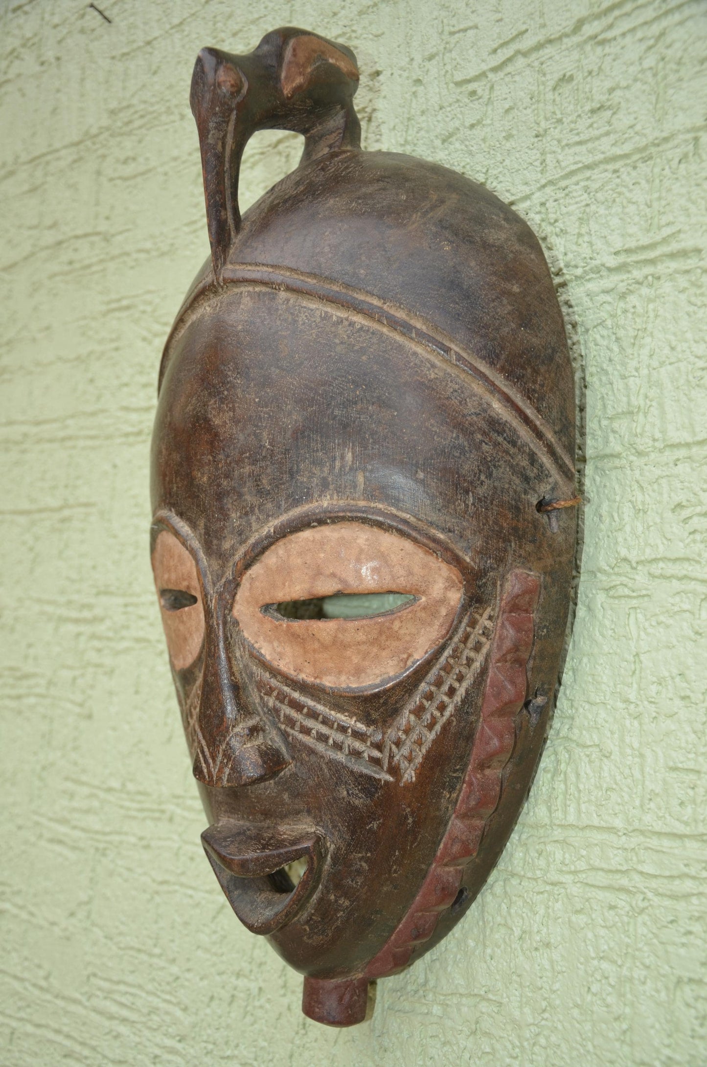 Bayaka Facemask | Hand-Carved Wood Wall Decor | Congo Yaka Ritual Mask Art