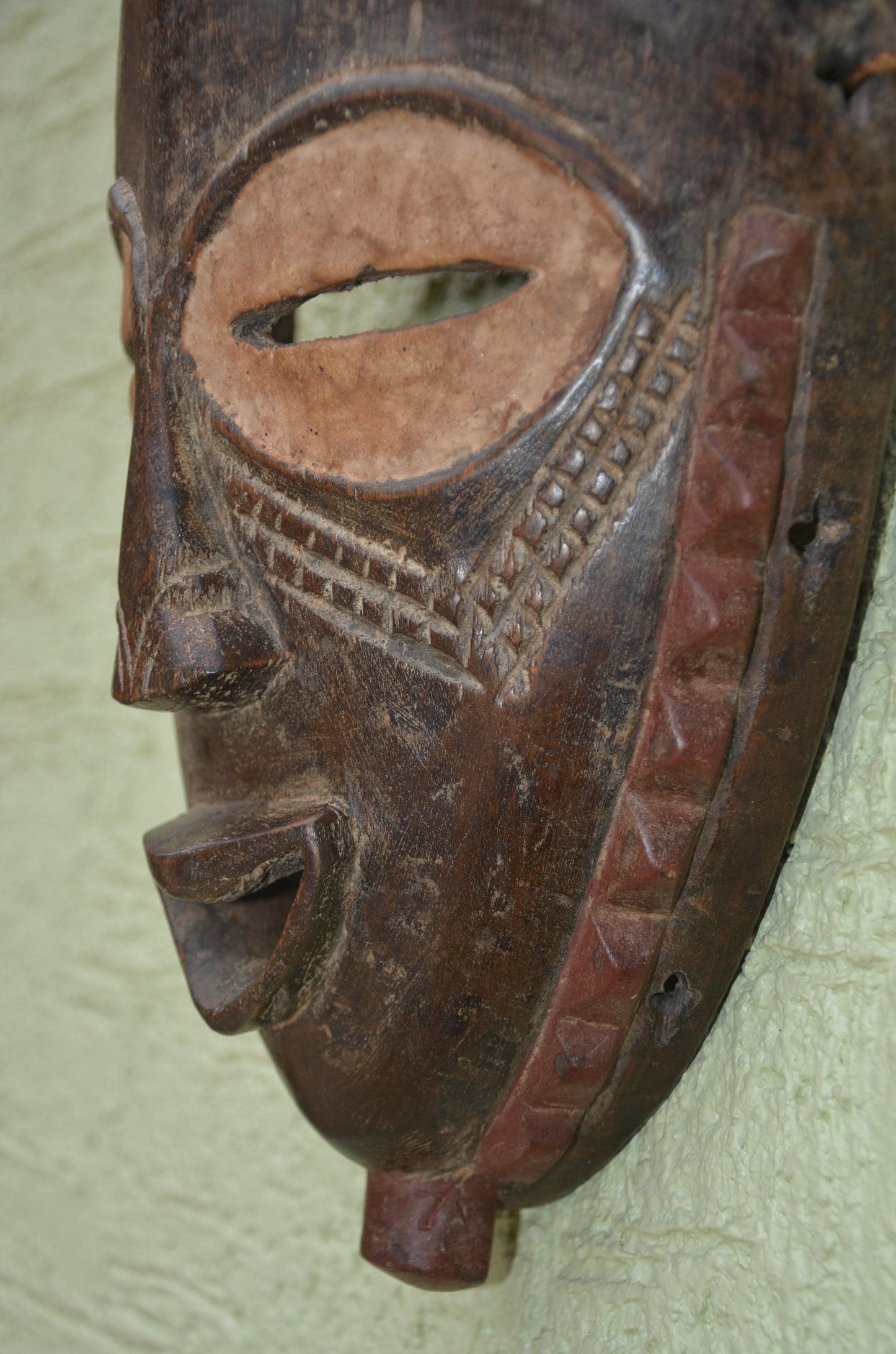 Bayaka Facemask | Hand-Carved Wood Wall Decor | Congo Yaka Ritual Mask Art