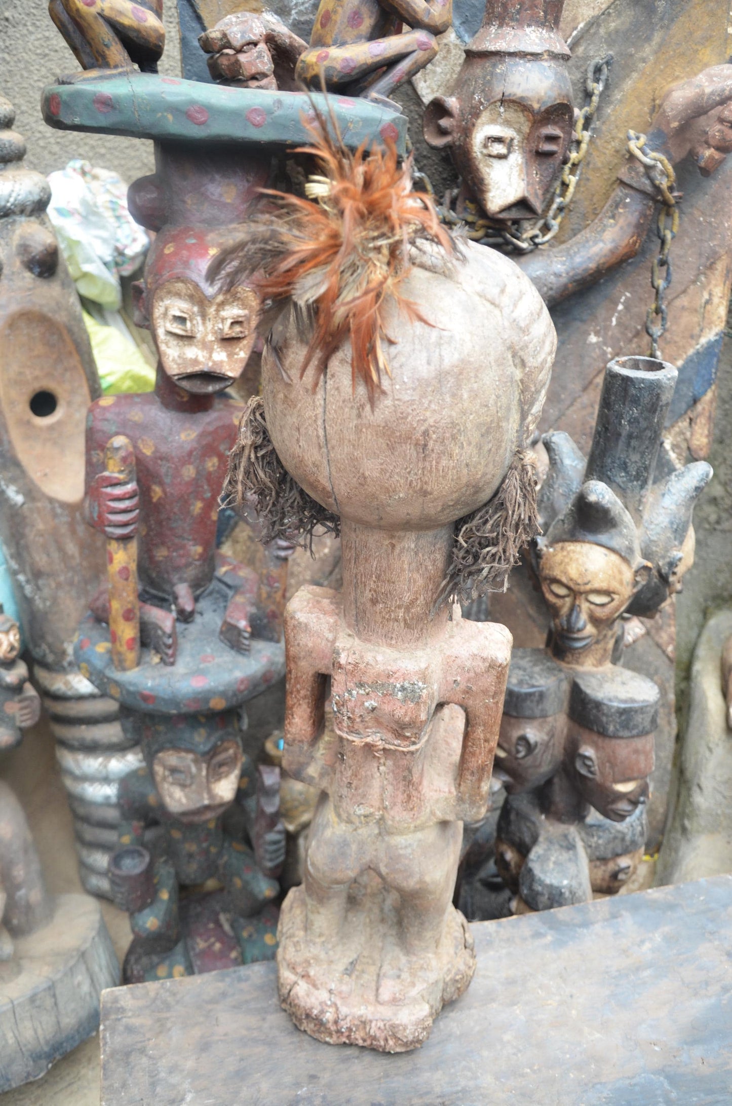 African Songye Janus Figure – Hand-Carved Wood Nkisi Power Statue Art