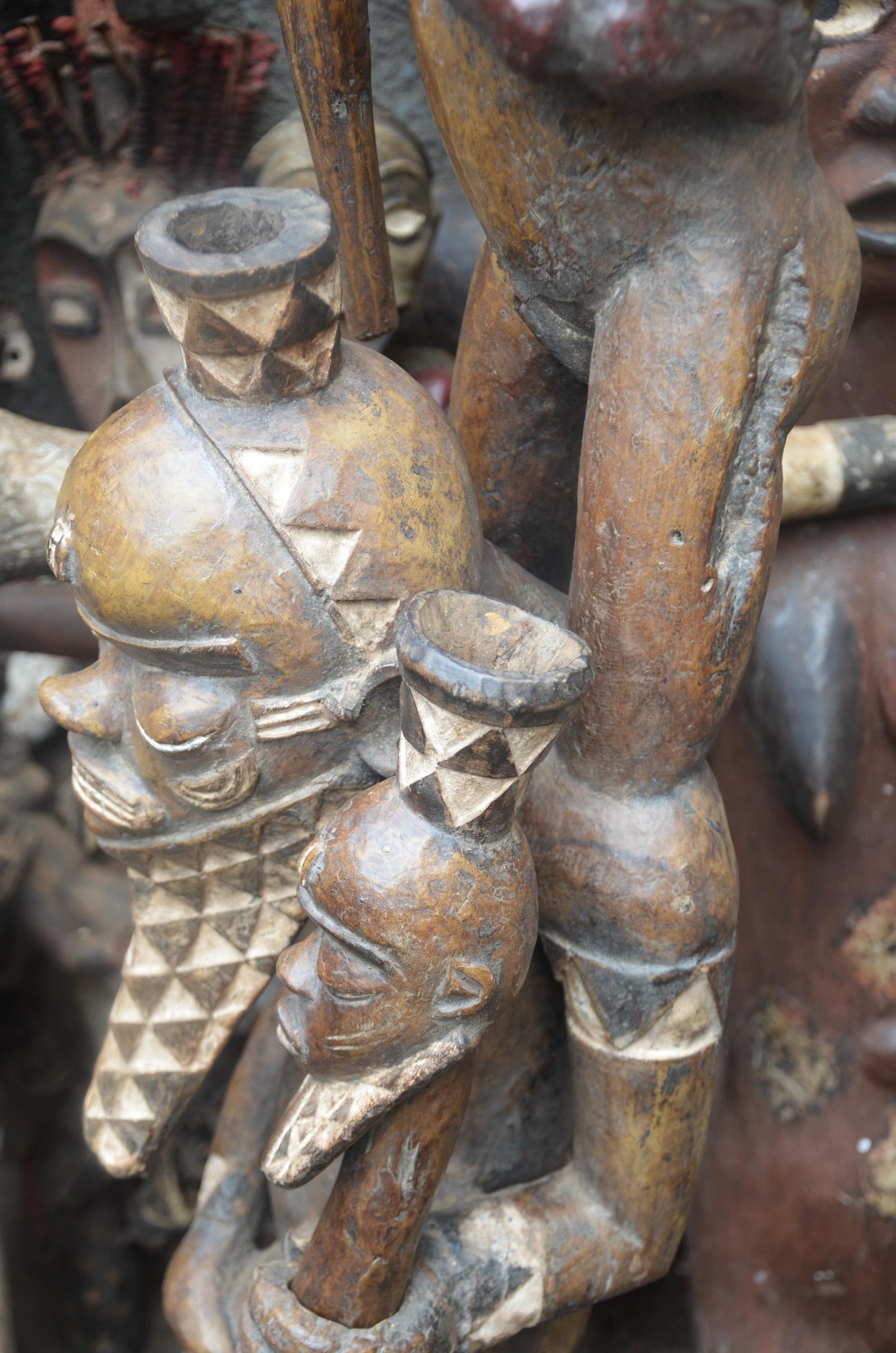 African Kongo-Yombe Maternity Sculpture – Large Wood Mother & Child Statue
