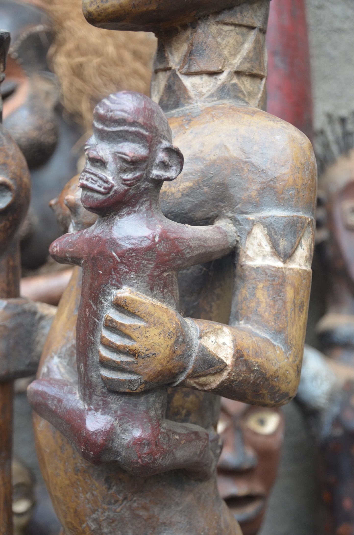 African Kongo-Yombe Maternity Sculpture – Large Wood Mother & Child Statue