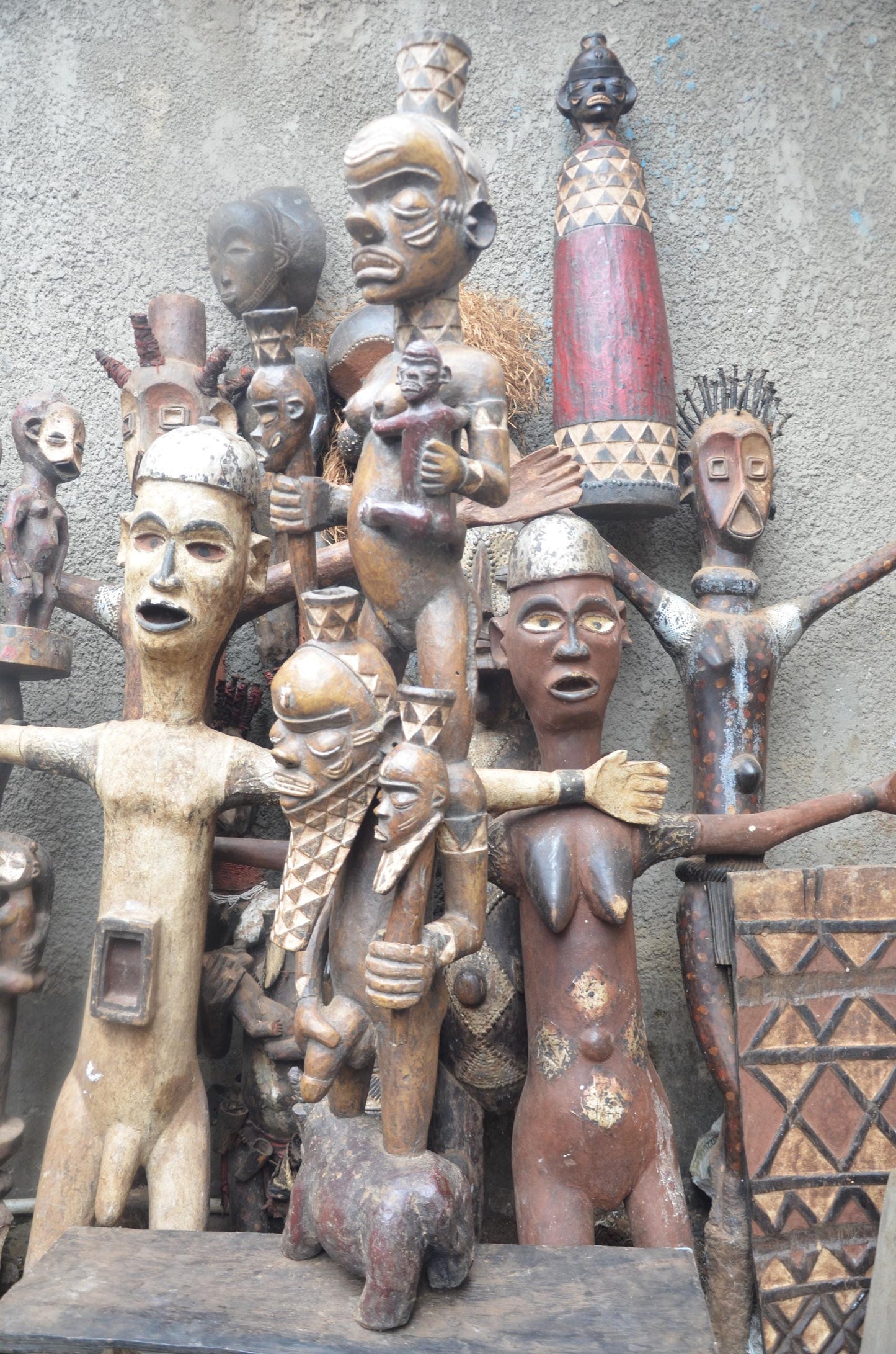 African Kongo-Yombe Maternity Sculpture – Large Wood Mother & Child Statue