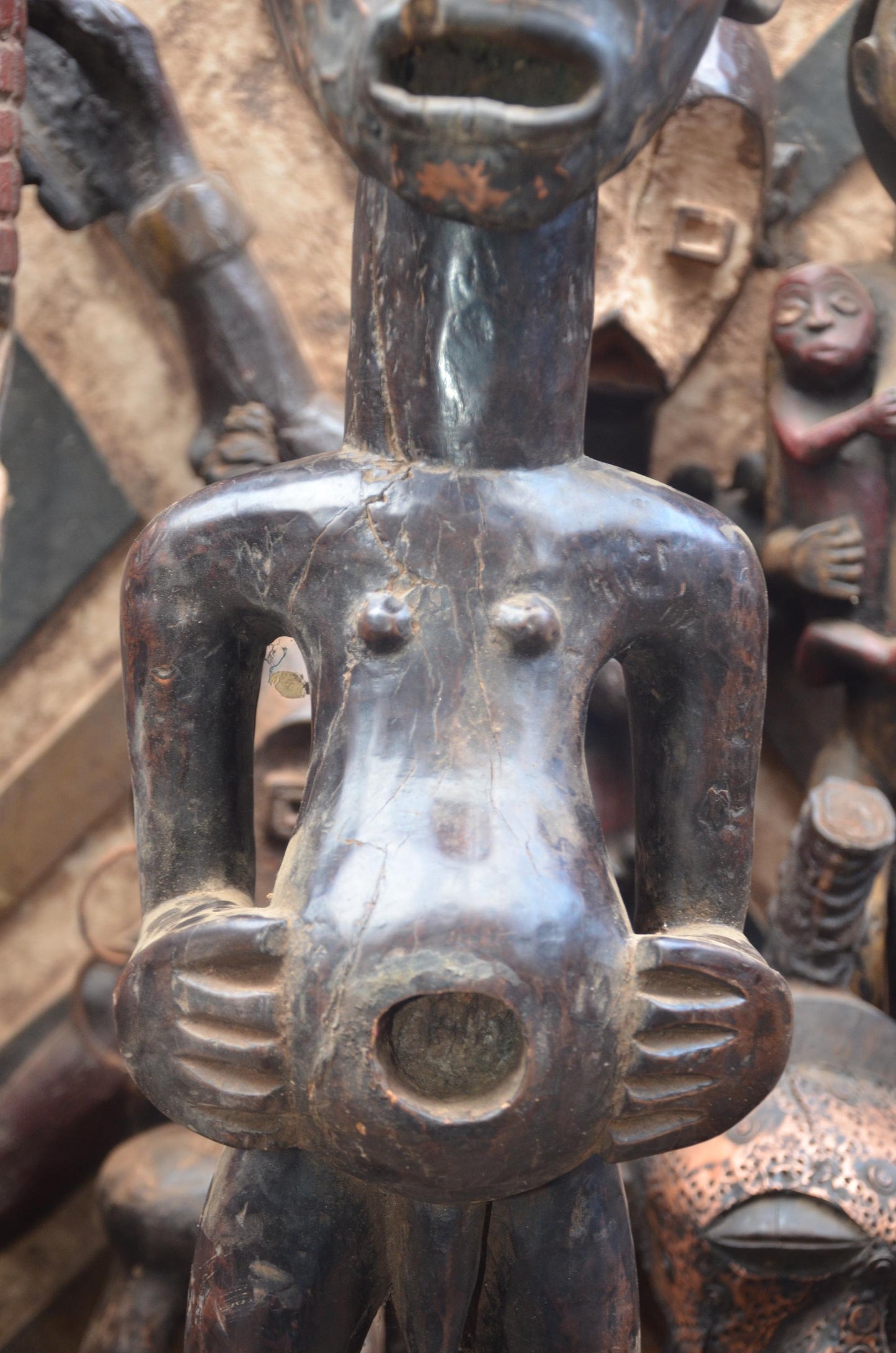African Songye Male Statue – Hand-Carved Wood Nkisi Power Figure Art