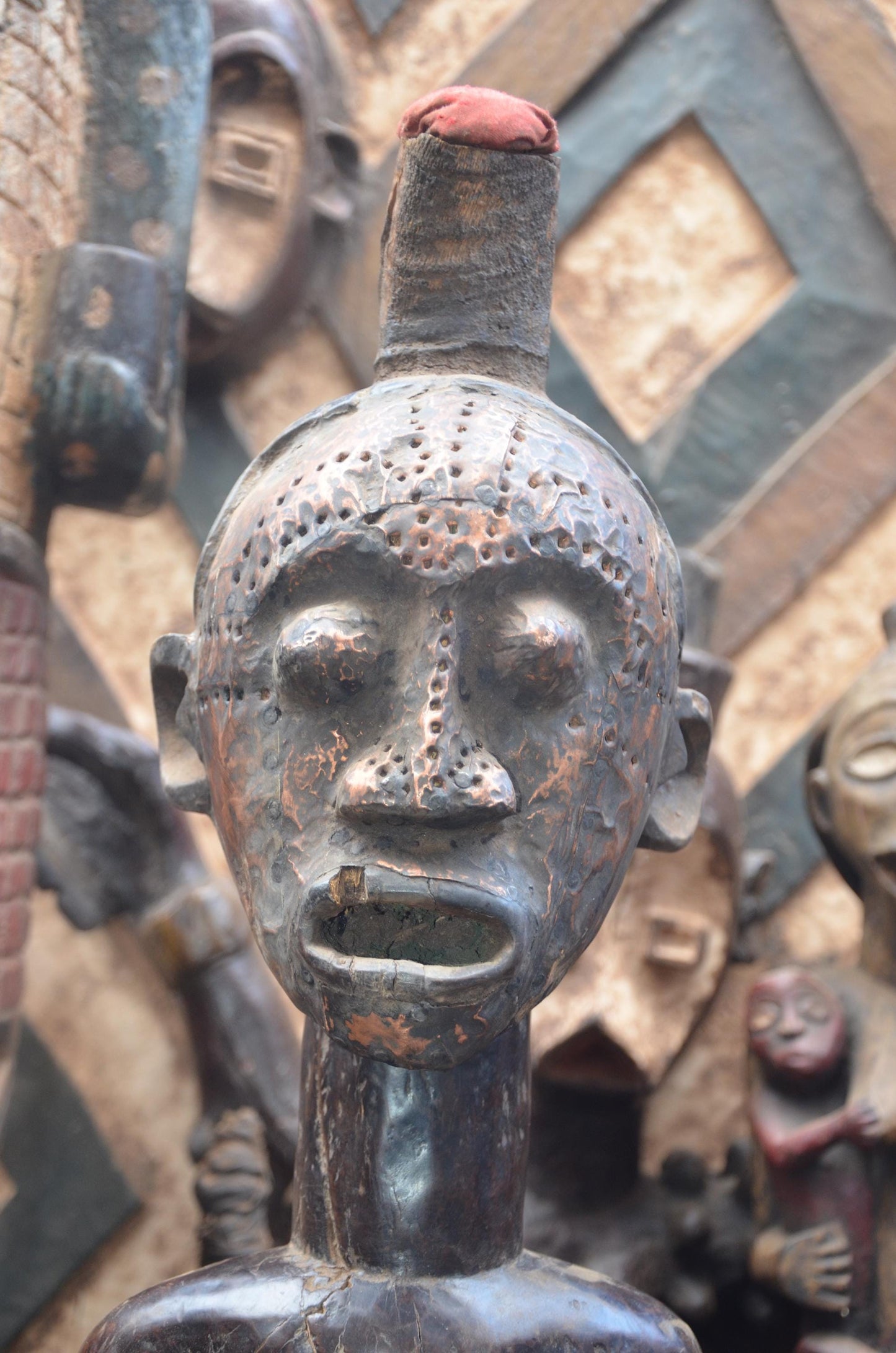 African Songye Male Statue – Hand-Carved Wood Nkisi Power Figure Art