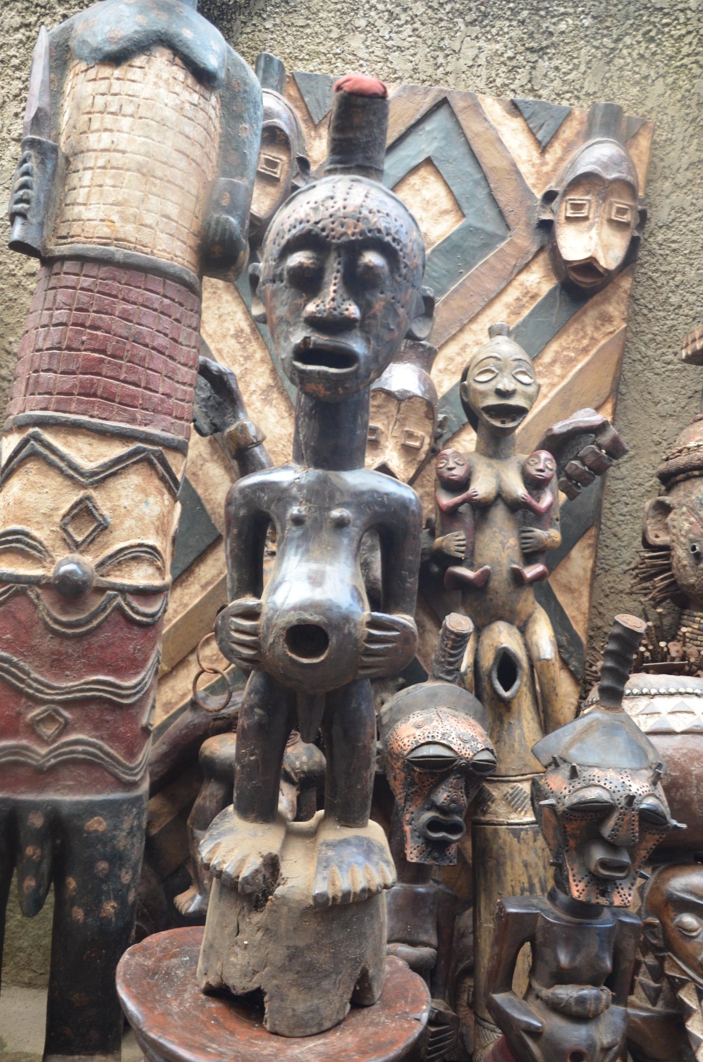 African Songye Male Statue – Hand-Carved Wood Nkisi Power Figure Art