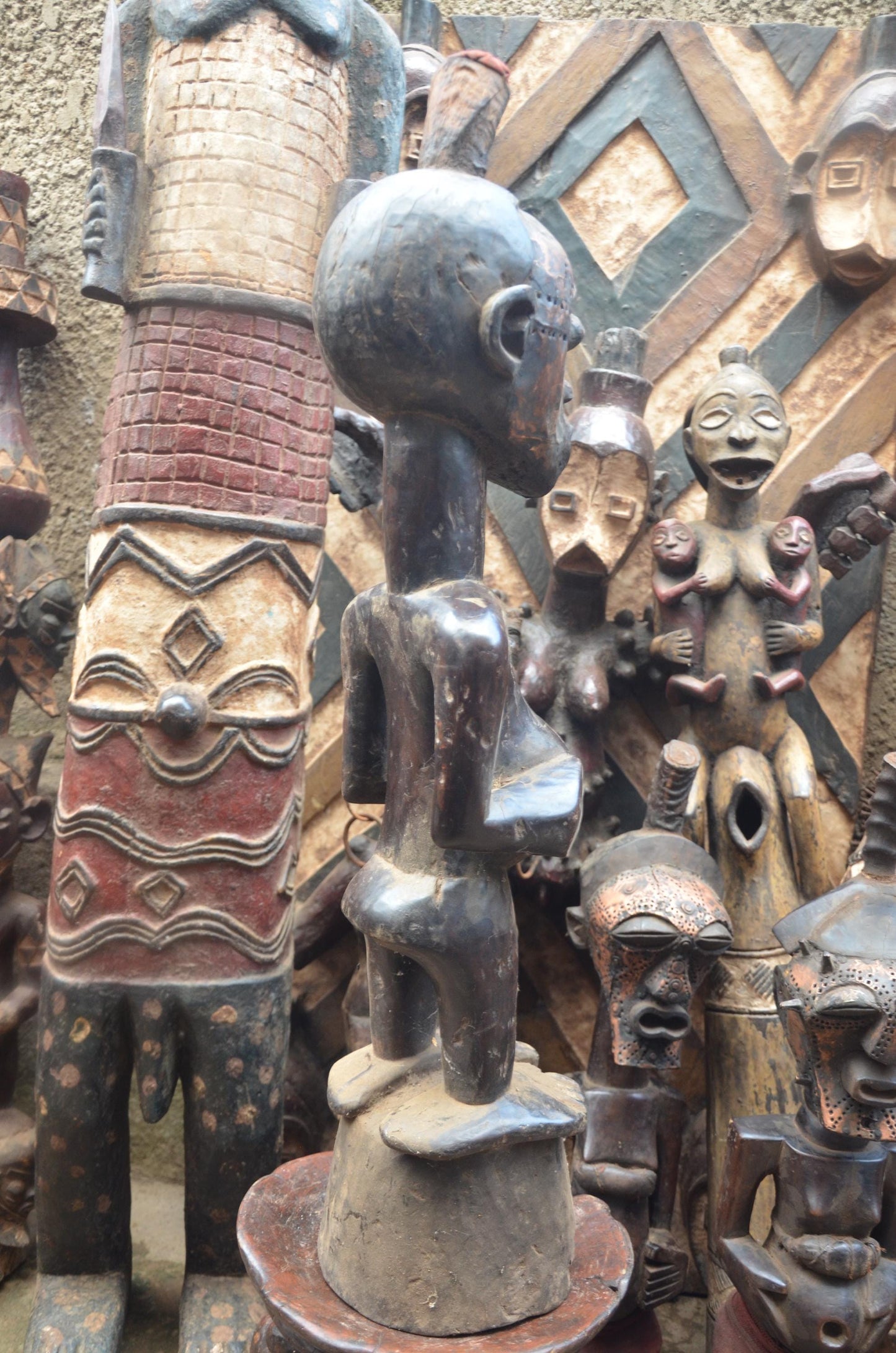 African Songye Male Statue – Hand-Carved Wood Nkisi Power Figure Art