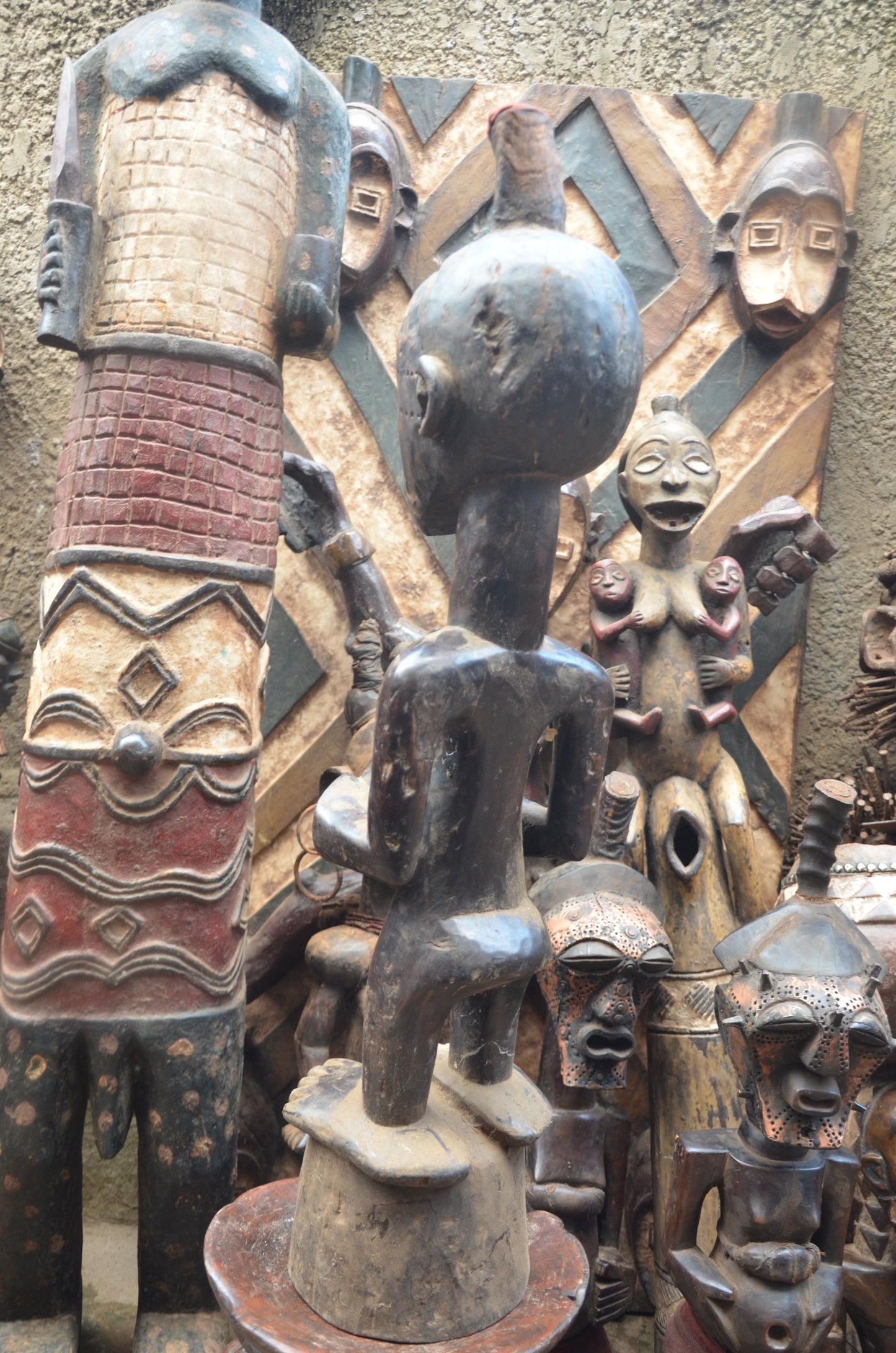African Songye Male Statue – Hand-Carved Wood Nkisi Power Figure Art