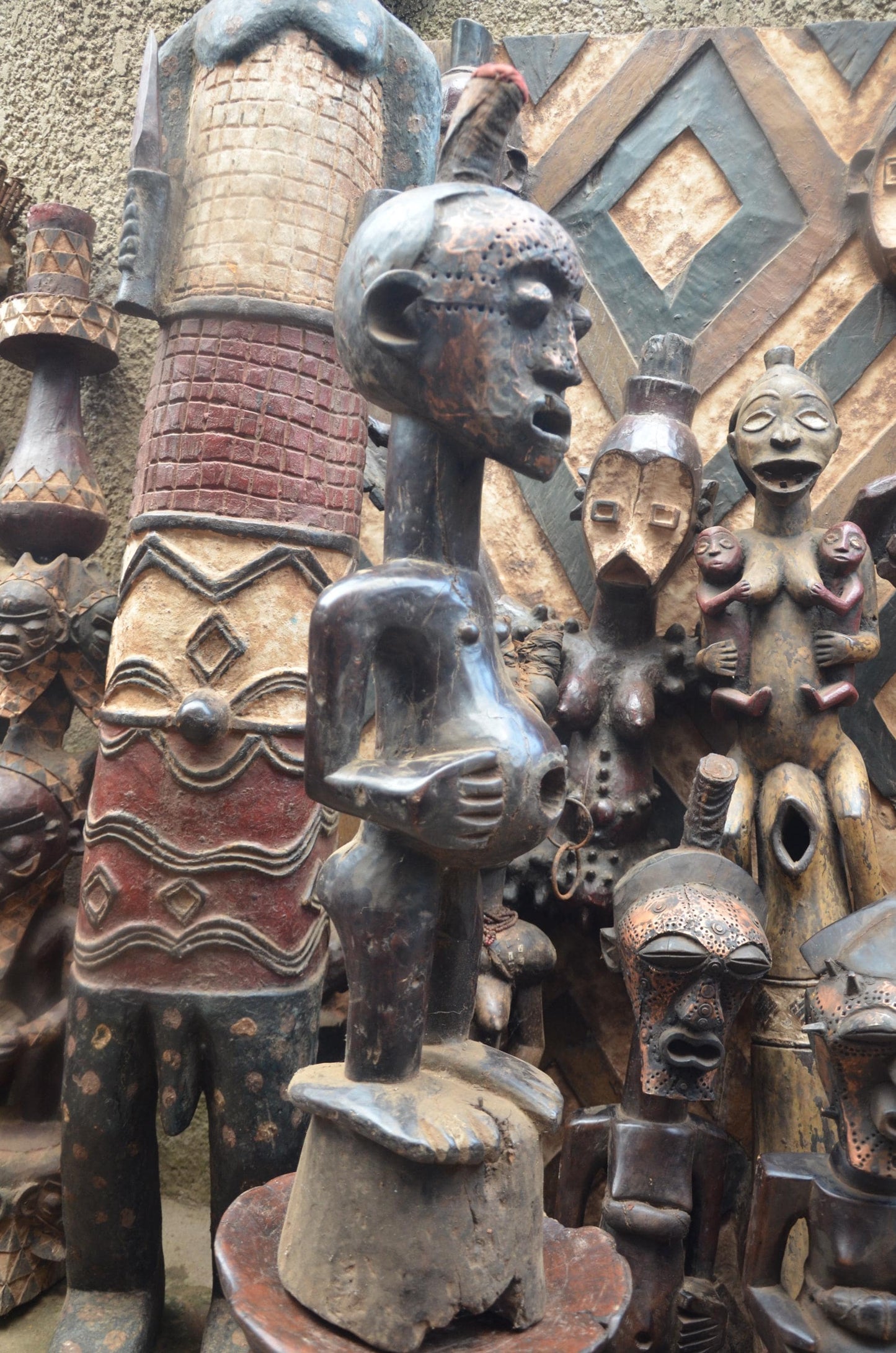 African Songye Male Statue – Hand-Carved Wood Nkisi Power Figure Art