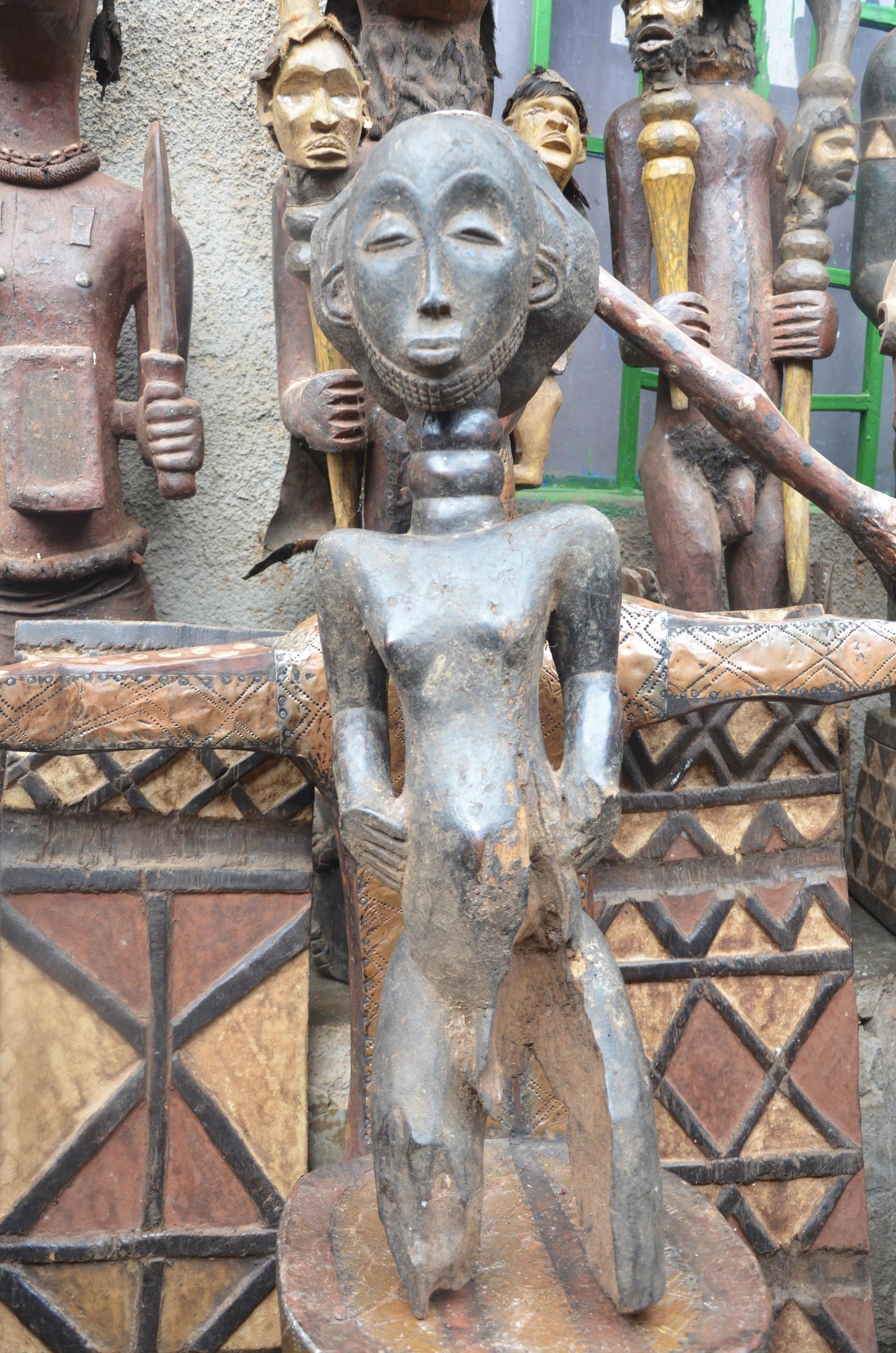 African Luba Ancestor Figure – Hand-Carved Wood Congo Ritual Power Statue