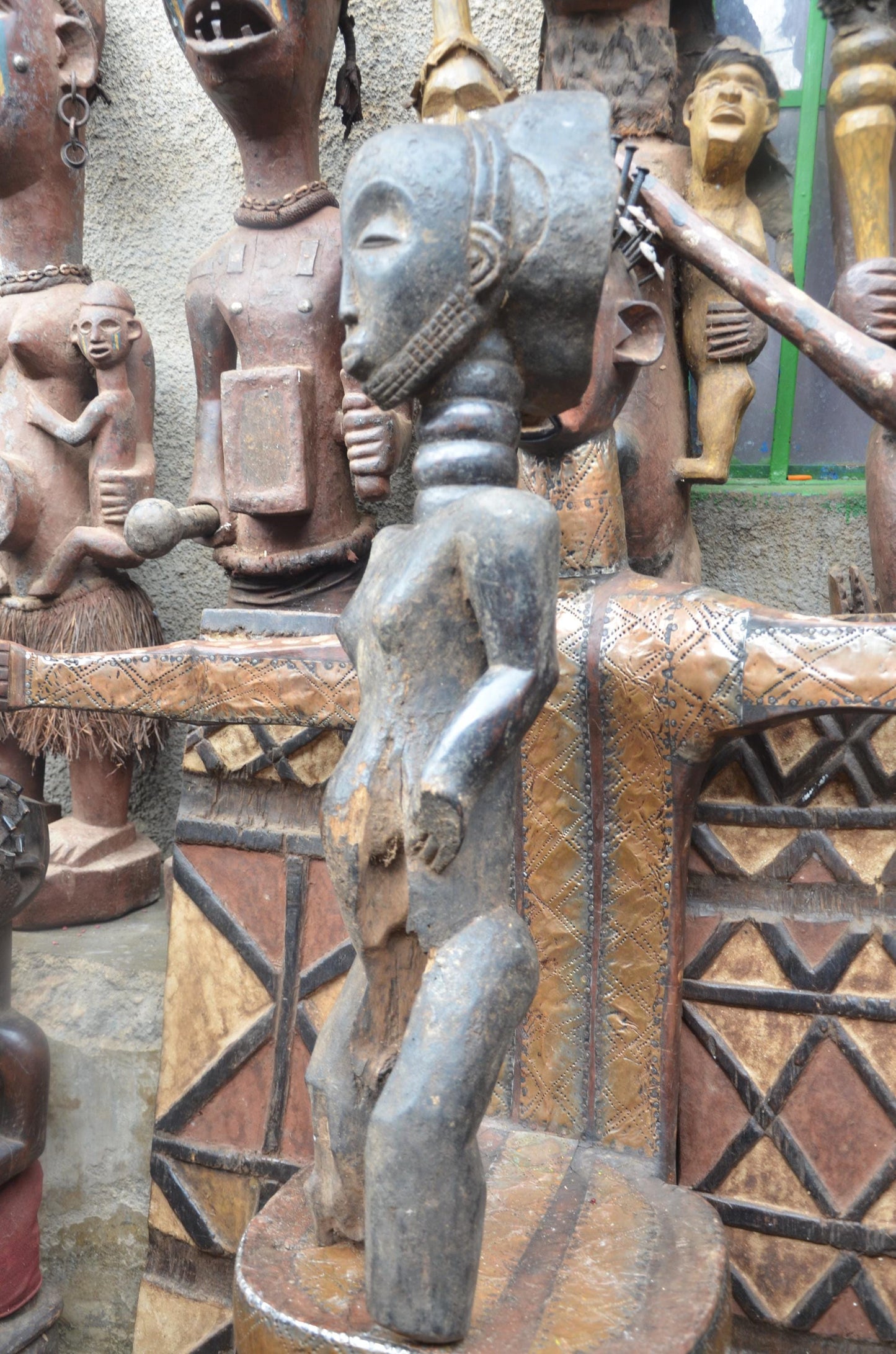 African Luba Ancestor Figure – Hand-Carved Wood Congo Ritual Power Statue