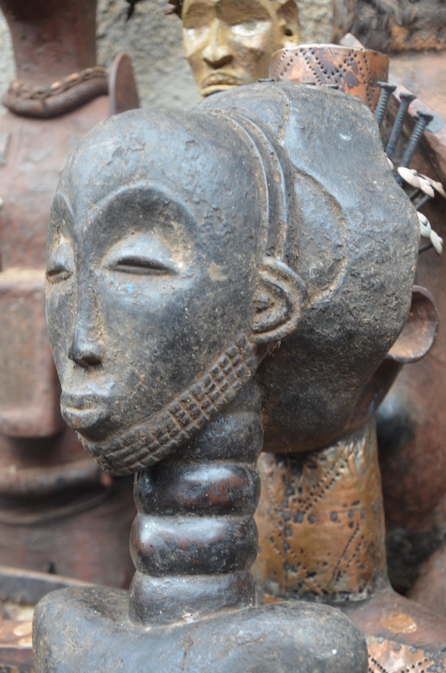 African Luba Ancestor Figure – Hand-Carved Wood Congo Ritual Power Statue