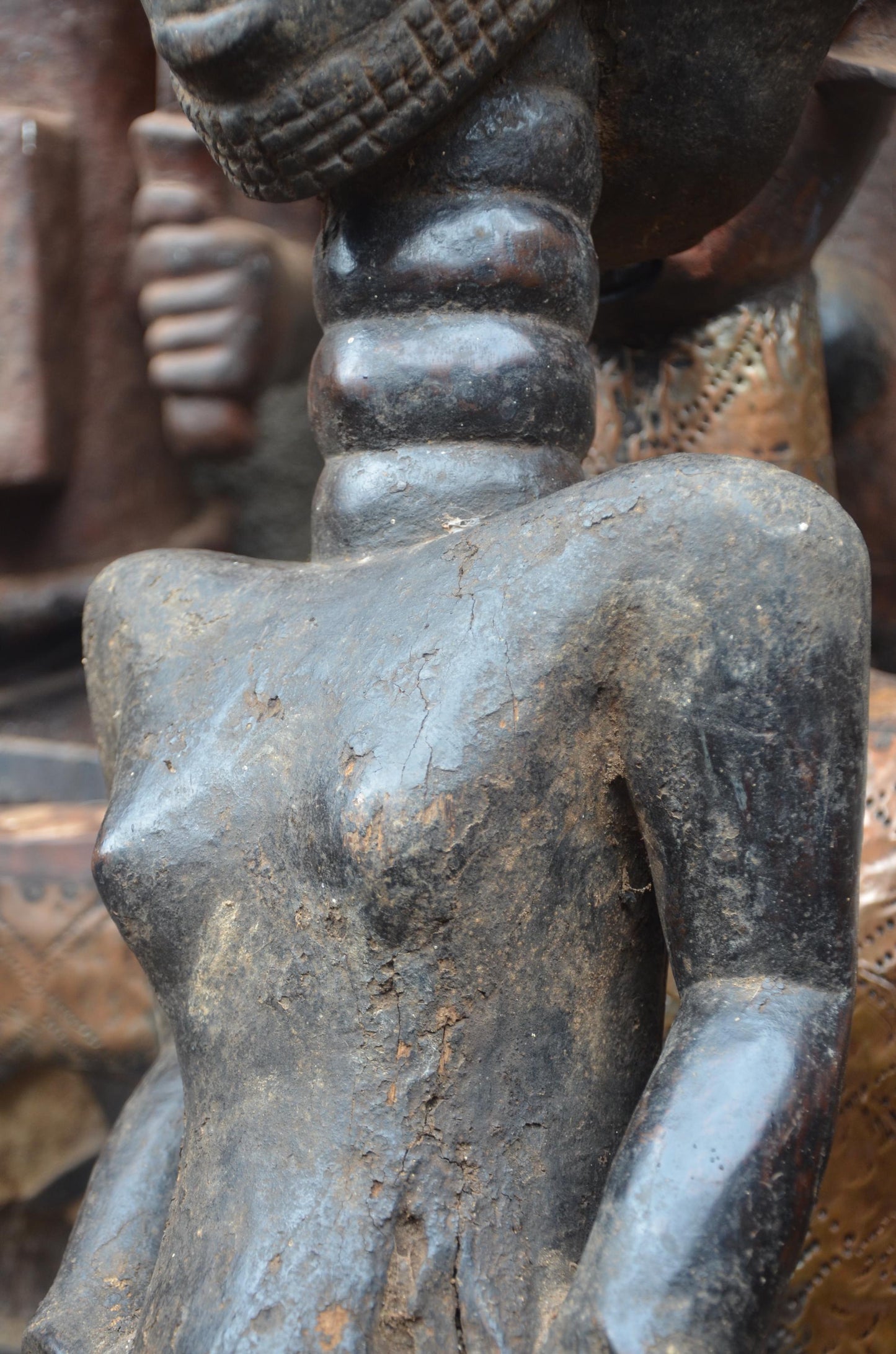 African Luba Ancestor Figure – Hand-Carved Wood Congo Ritual Power Statue