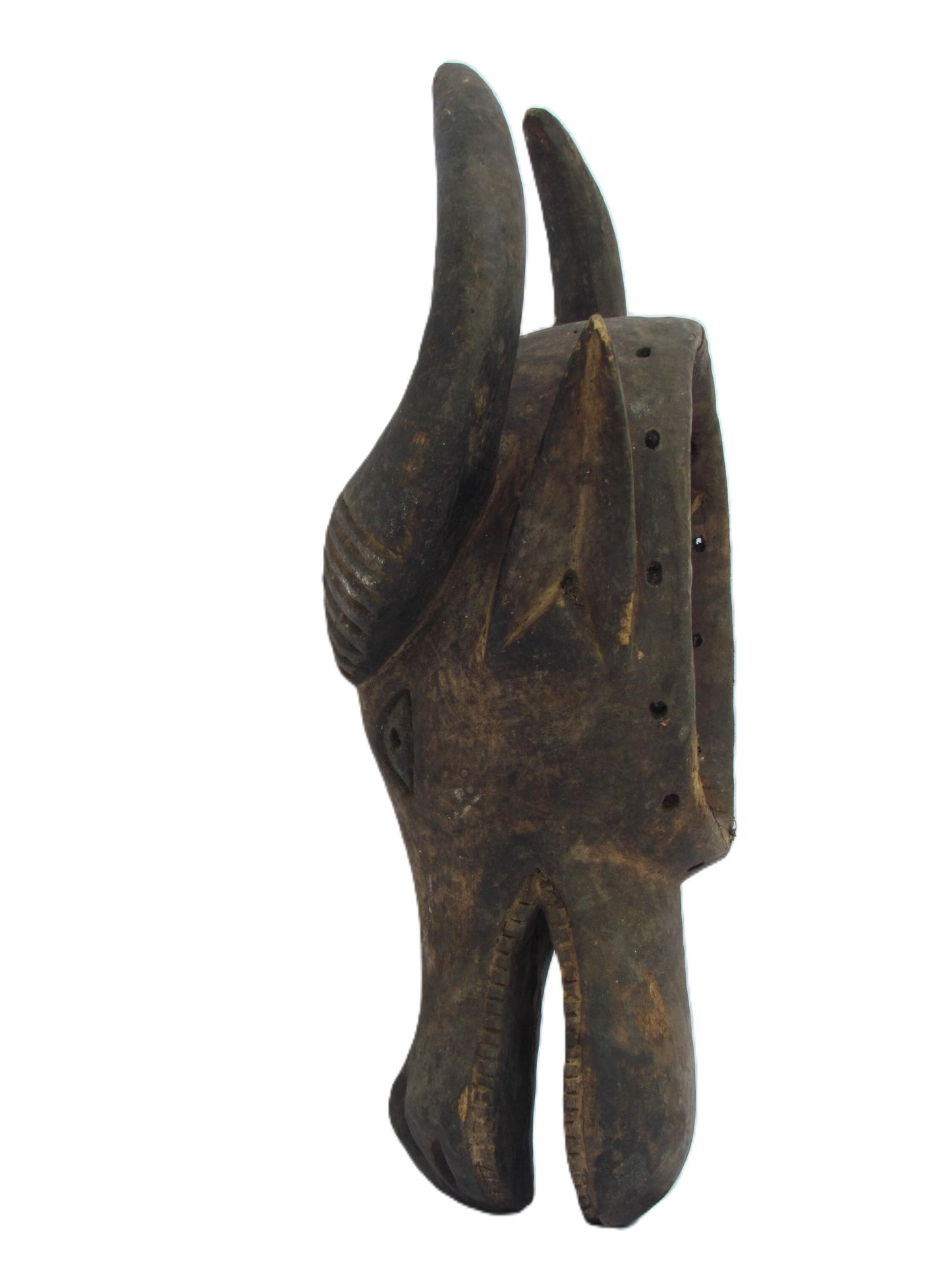 African Luba Buffalo Mask – Vintage Wood Zoomorphic Tribal Art Congo