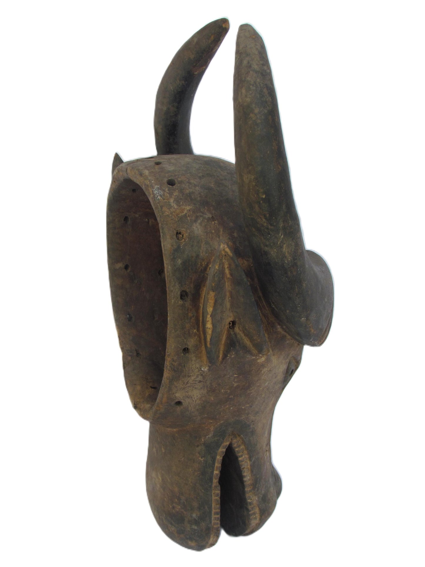 African Luba Buffalo Mask – Vintage Wood Zoomorphic Tribal Art Congo