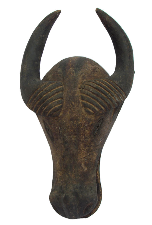 African Luba Buffalo Mask – Vintage Wood Zoomorphic Tribal Art Congo
