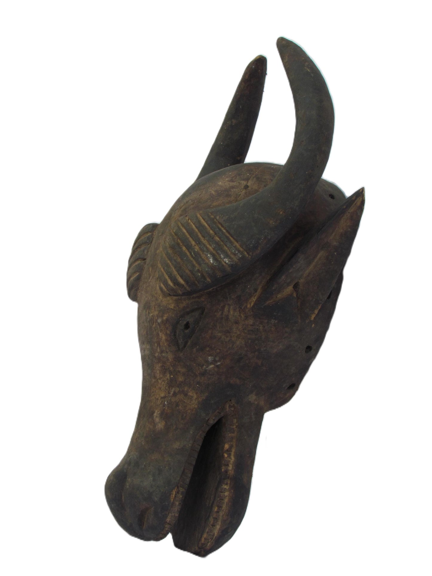 African Luba Buffalo Mask – Vintage Wood Zoomorphic Tribal Art Congo