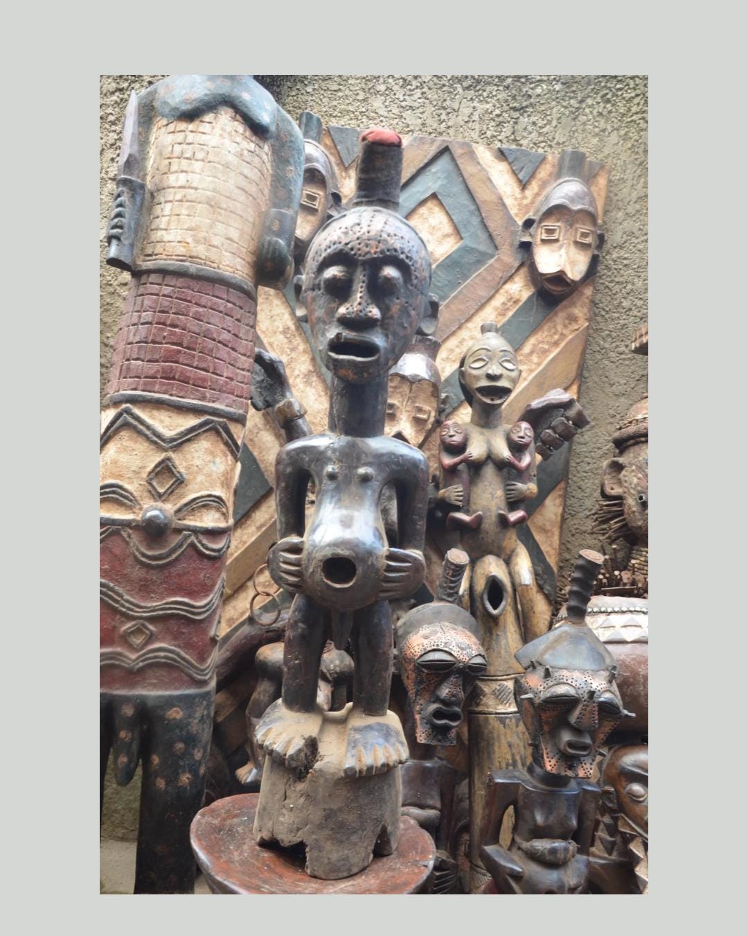 African Songye Male Statue – Hand-Carved Wood Nkisi Power Figure Art