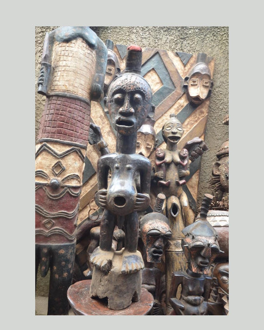 African Songye Male Statue – Hand-Carved Wood Nkisi Power Figure Art