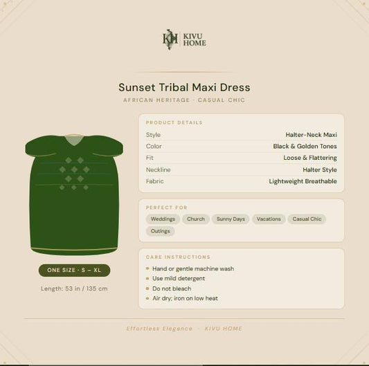 Sunset Tribal Maxi Dress | African Print Halter Neck Boho Style