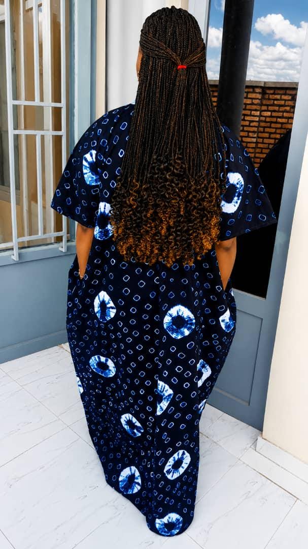 Indigo Moon Boubou | Flowing Maxi Dress | Elegant African Kaftan with Sky-Blue Accents