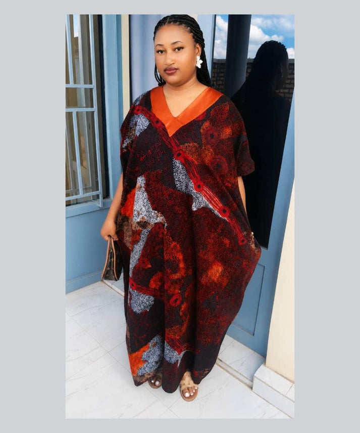 Ruby Flame Boubou | Oversized Maxi Dress | Bold Earth-Tone African Luxury Kaftan