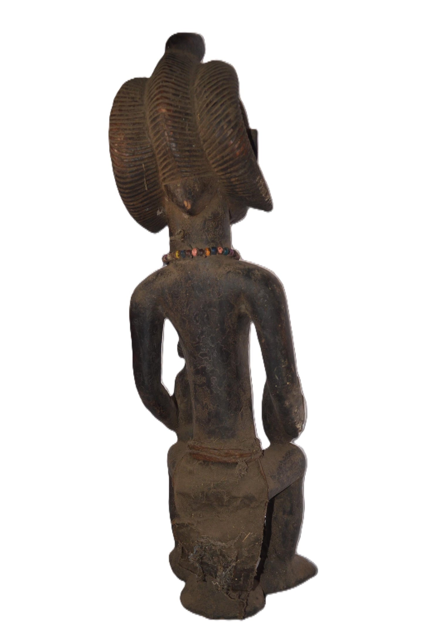 Luba Maternity Statue | Tall Seated Figure with Cup | Congo Tribal Beaded Mother Art