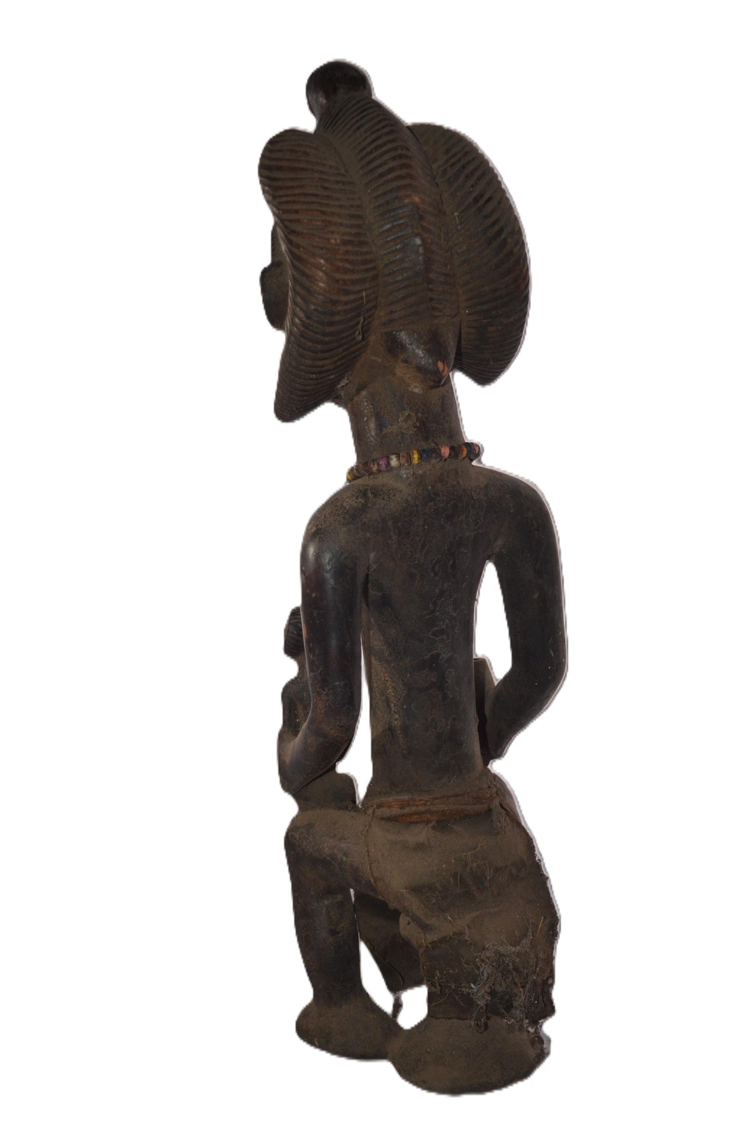 Luba Maternity Statue | Tall Seated Figure with Cup | Congo Tribal Beaded Mother Art
