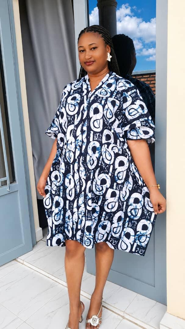 Midnight Bloom Pocket Kaftan | Chic Black & White Short Kaftan | Relaxed Abstract Dress