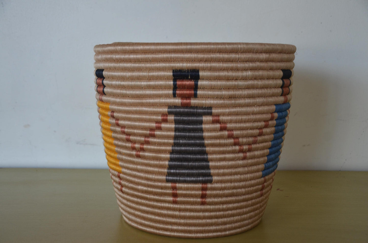 Handwoven African Coiled Basket | Abstract Figurative Art | Decorative Storage Vessel