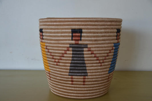 Handwoven African Coiled Basket | Abstract Figurative Art | Decorative Storage Vessel