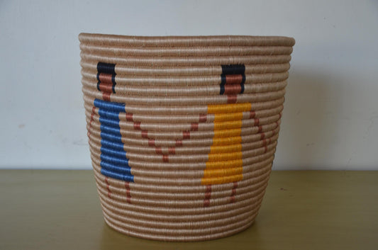 Handwoven African Coiled Basket | Abstract Figurative Art | Decorative Storage Vessel