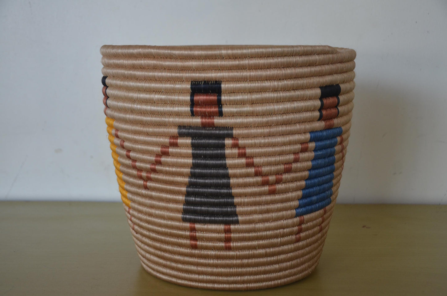 Handwoven African Coiled Basket | Abstract Figurative Art | Decorative Storage Vessel