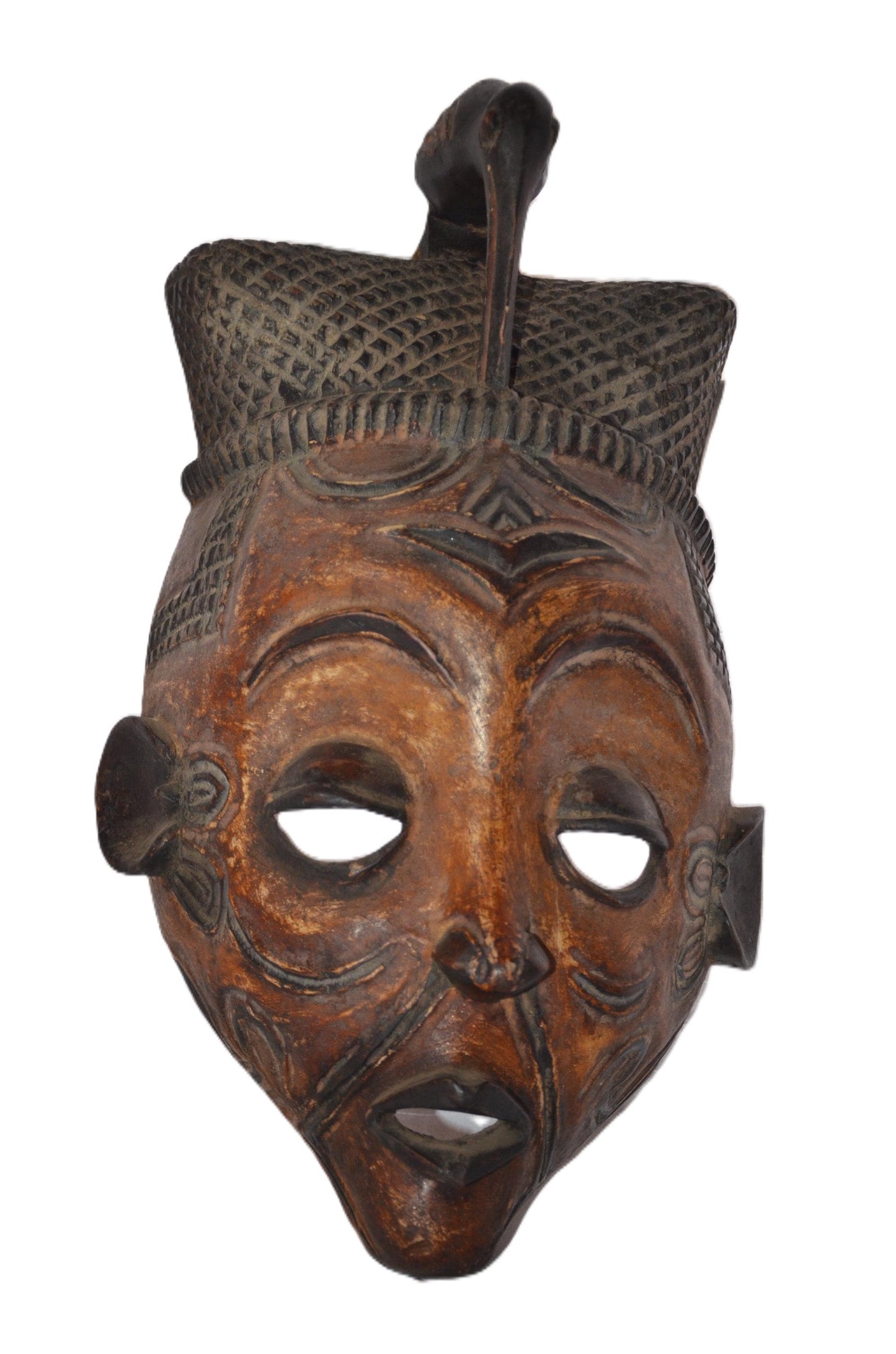 Bena Lulua Mask | Hand-Carved Wood Wall Decor | Congo Geometric Scarification Art