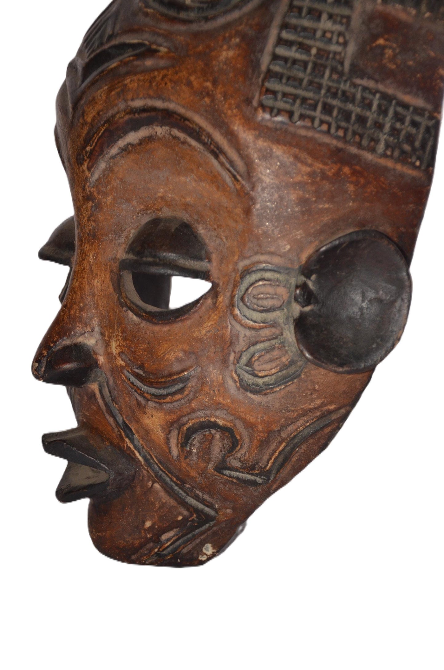 Bena Lulua Mask | Hand-Carved Wood Wall Decor | Congo Geometric Scarification Art
