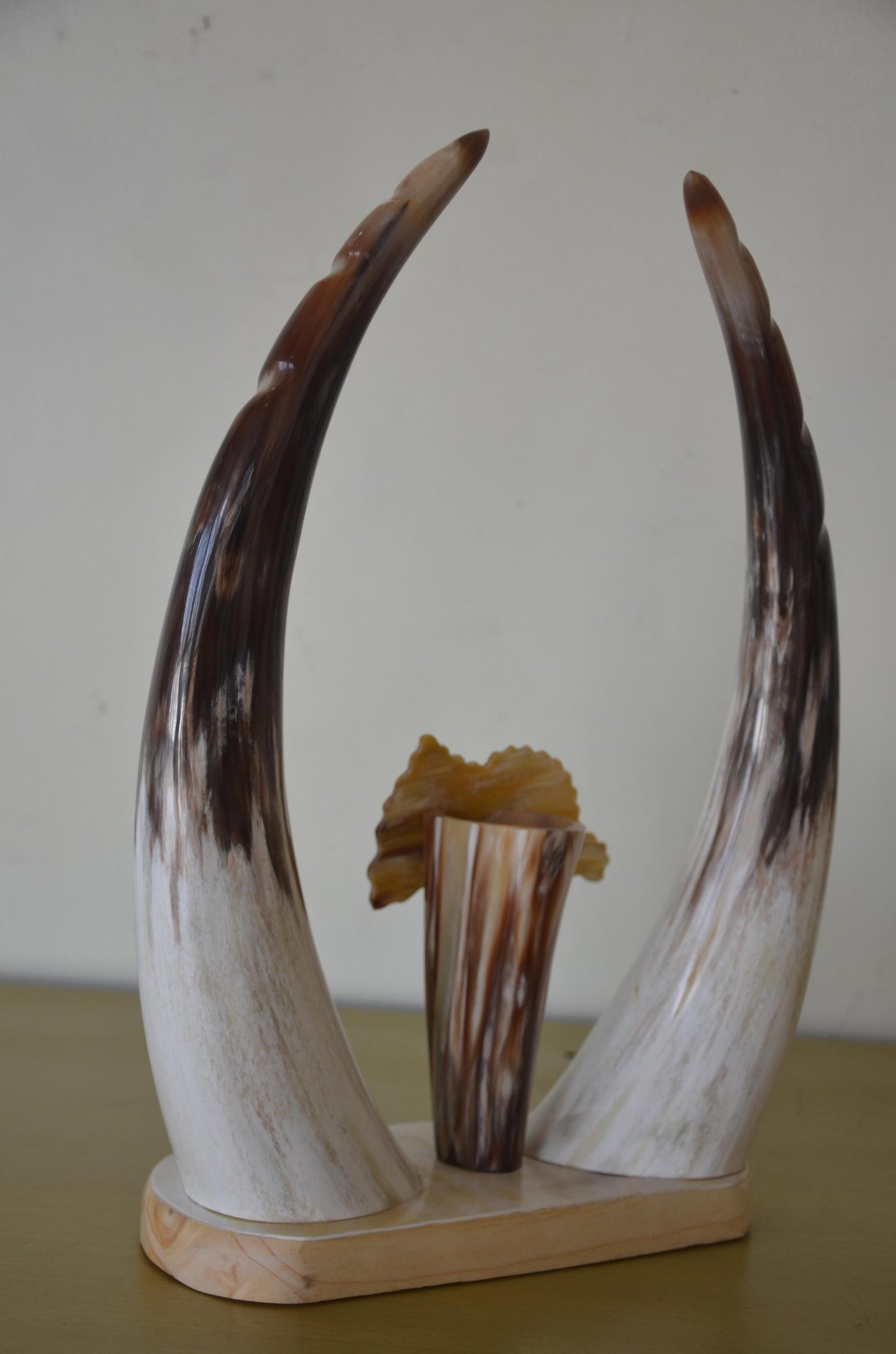 Rwandan Cow Horn Decor | Authentic Traditional Art | Souvenir Statue Plaque