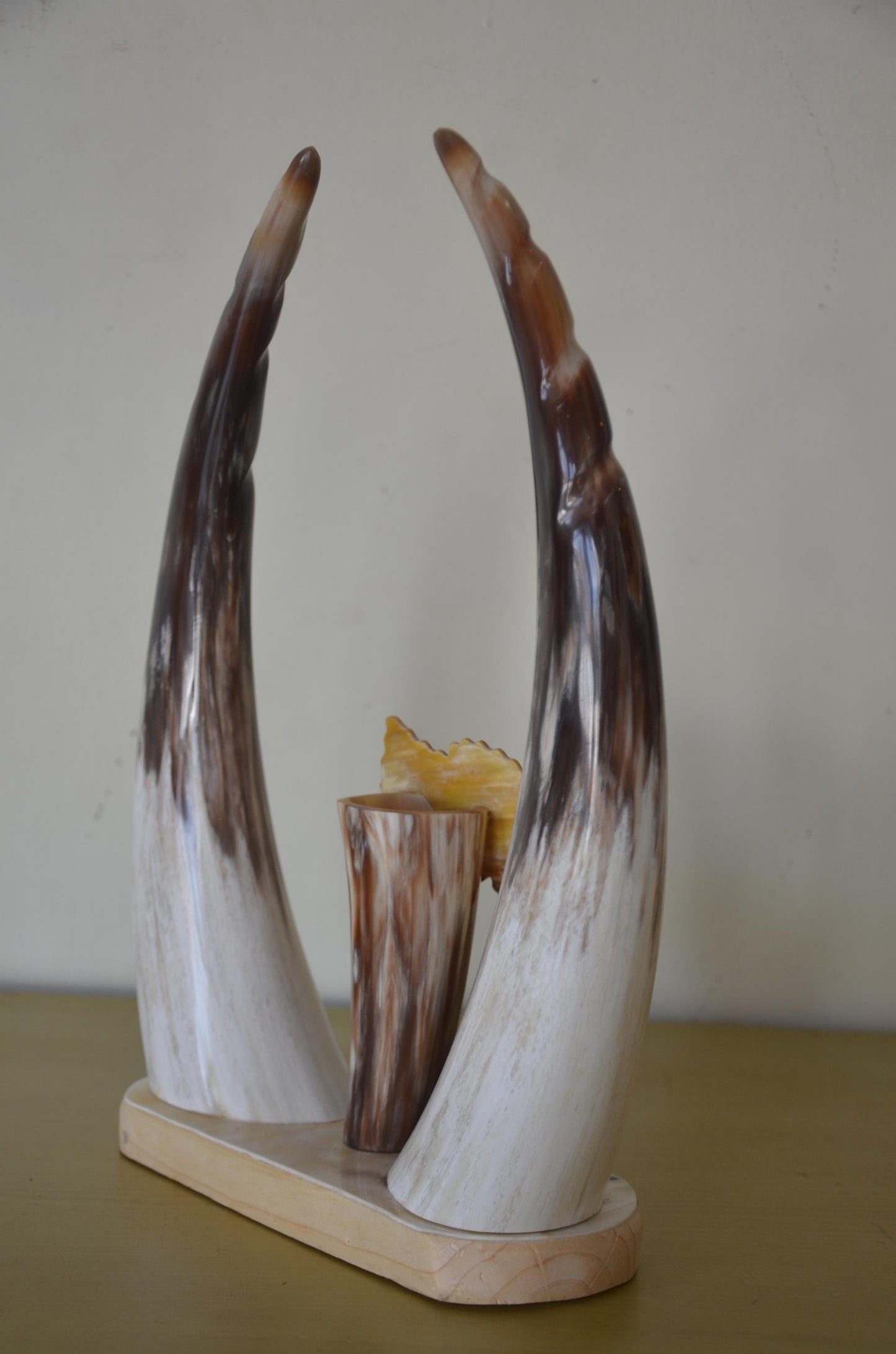 Rwandan Cow Horn Decor | Authentic Traditional Art | Souvenir Statue Plaque