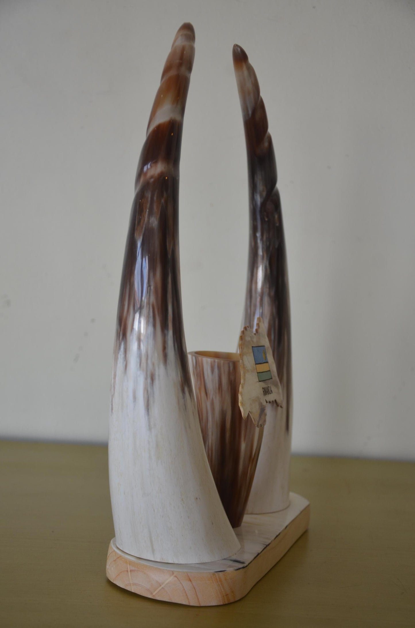 Rwandan Cow Horn Decor | Authentic Traditional Art | Souvenir Statue Plaque