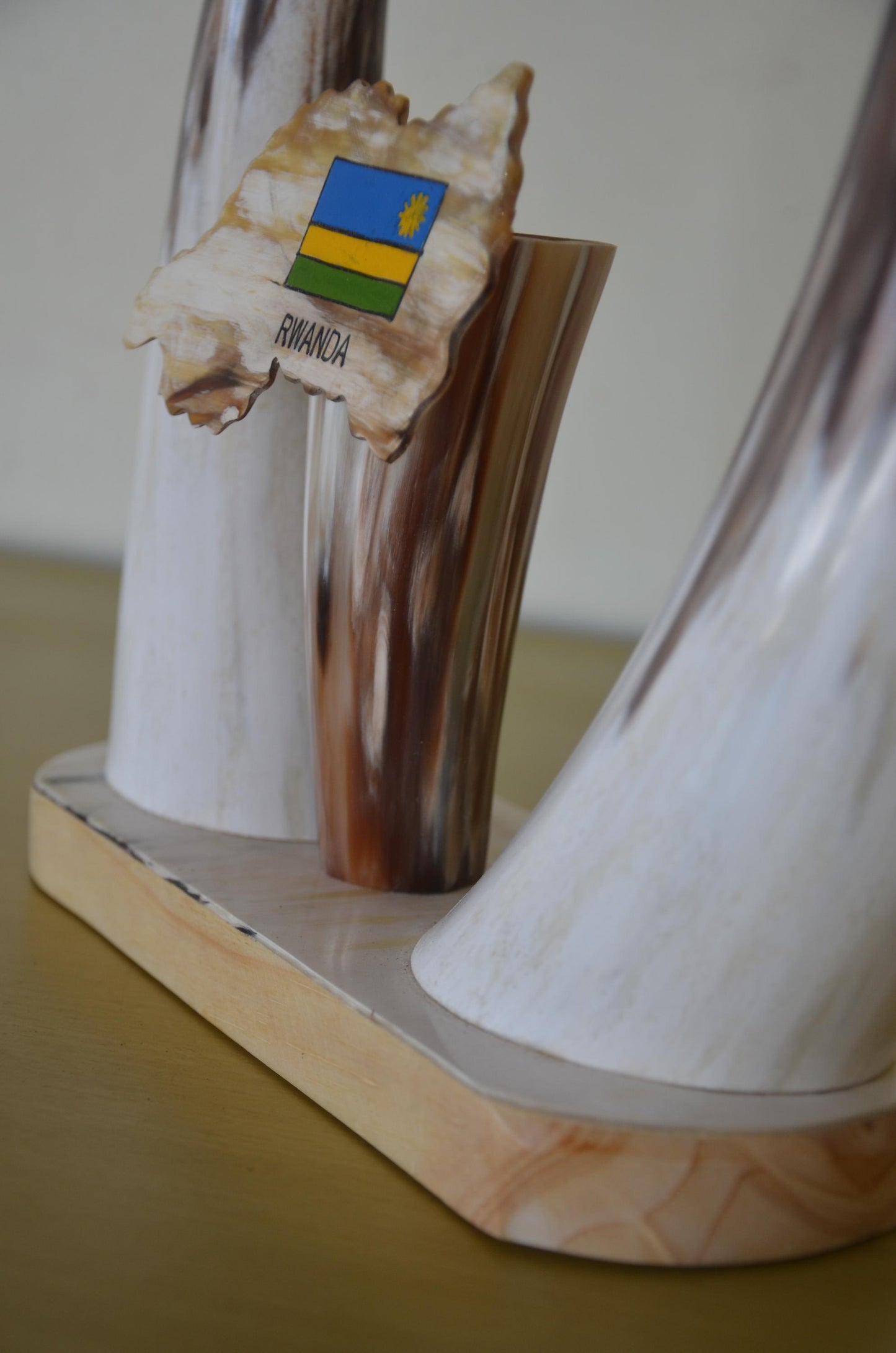 Rwandan Cow Horn Decor | Authentic Traditional Art | Souvenir Statue Plaque