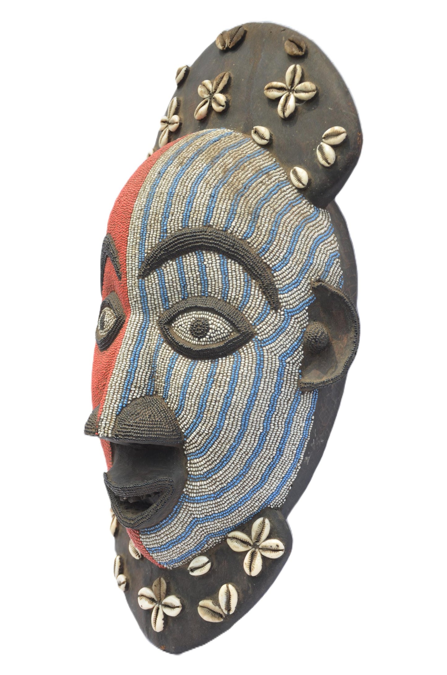 Luba Beaded Mask | Hand-Carved Wood Wall Decor | Congo Colorful Tribal Art