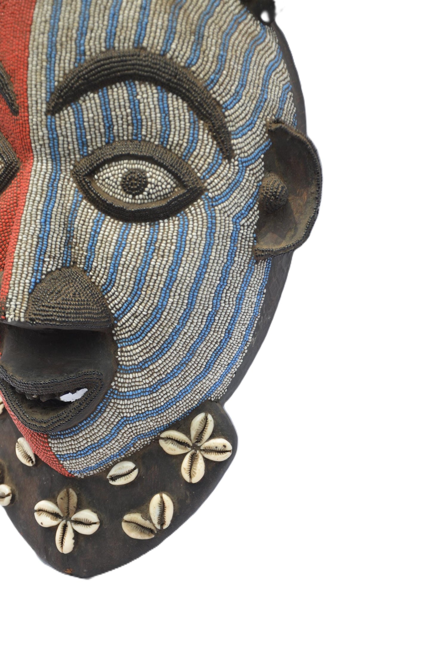 Luba Beaded Mask | Hand-Carved Wood Wall Decor | Congo Colorful Tribal Art
