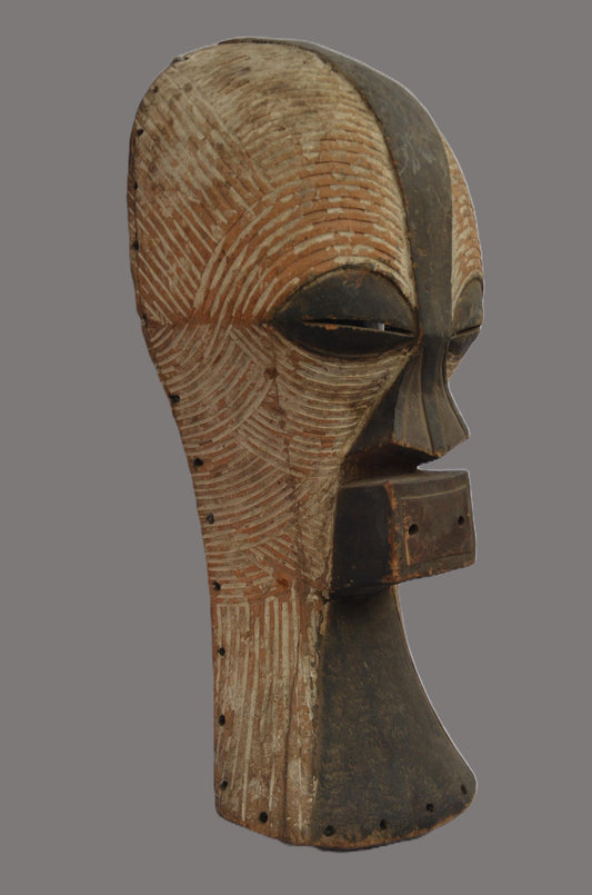 Songye Kifwebe Mask | Large Hand-Carved Wood Striated Art | Congo Elongated Tribal Decor