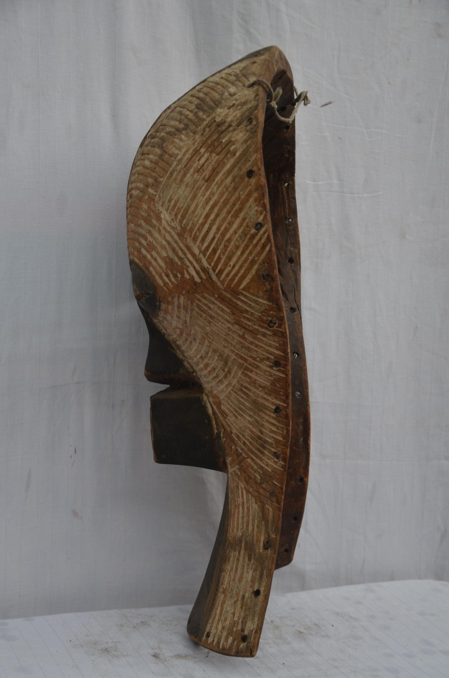 Songye Kifwebe Mask | Large Hand-Carved Wood Striated Art | Congo Elongated Tribal Decor