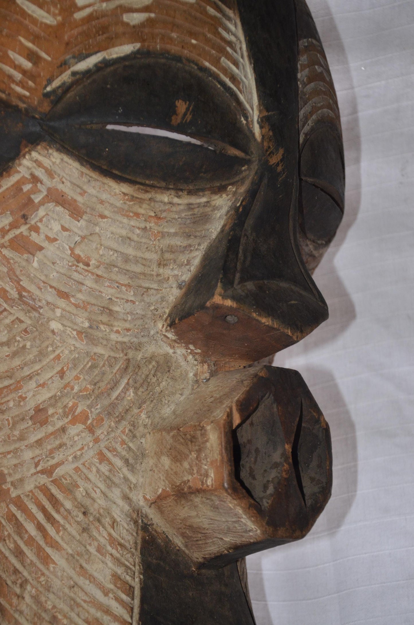 Songye Kifwebe Mask | Large Wavy Striated Wood Art | Congo Kaolin Tribal Wall Decor