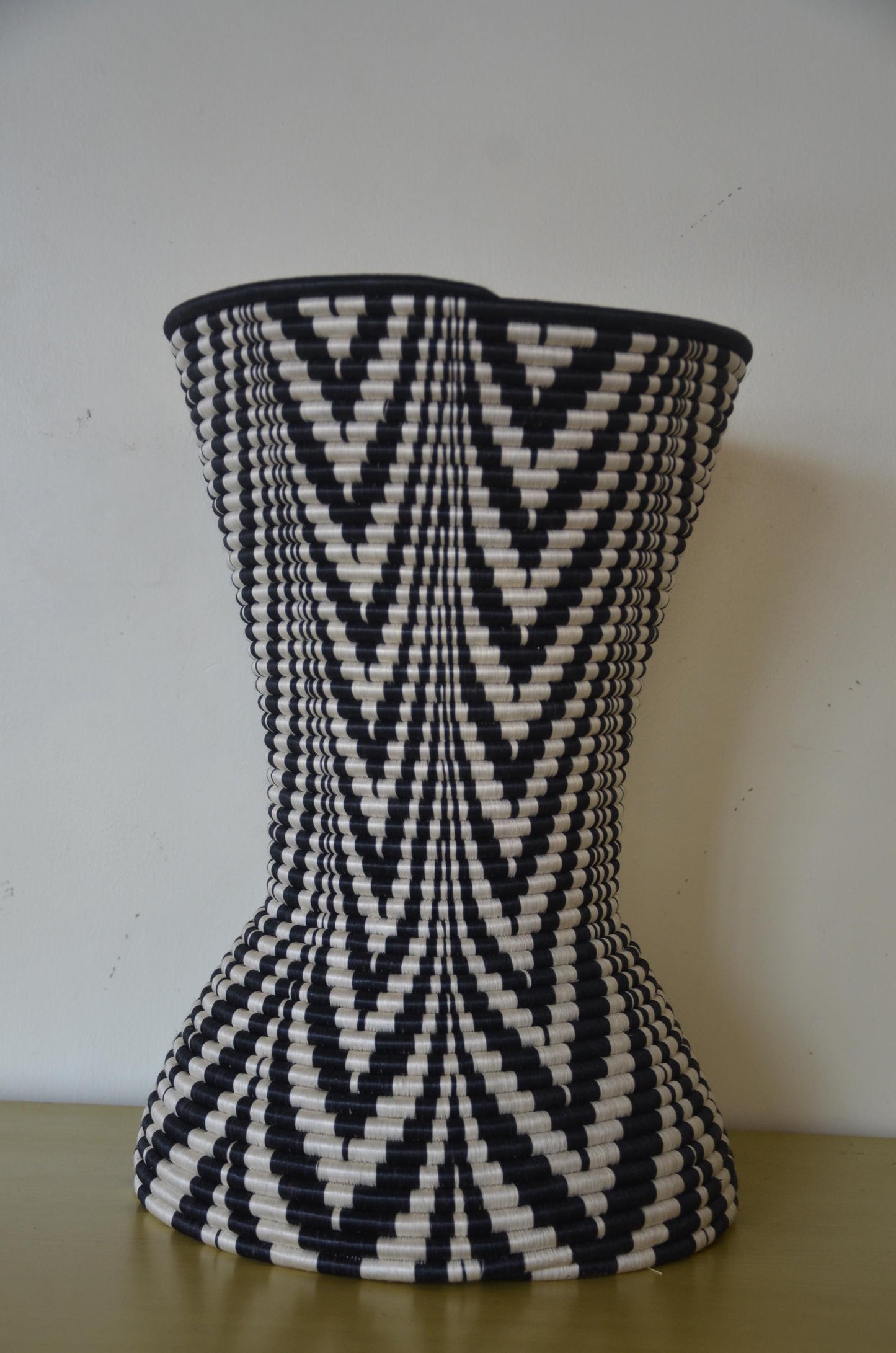 Rwandan Peace Basket | Large 19" Black White Agaseke | Sisal Pedestal African Decor