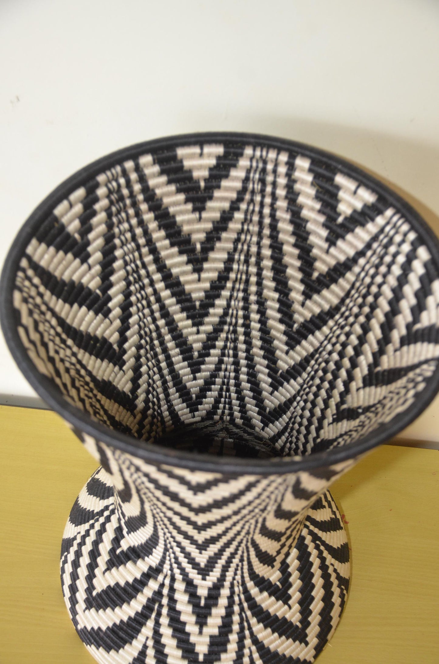 Rwandan Peace Basket | Large 19" Black White Agaseke | Sisal Pedestal African Decor