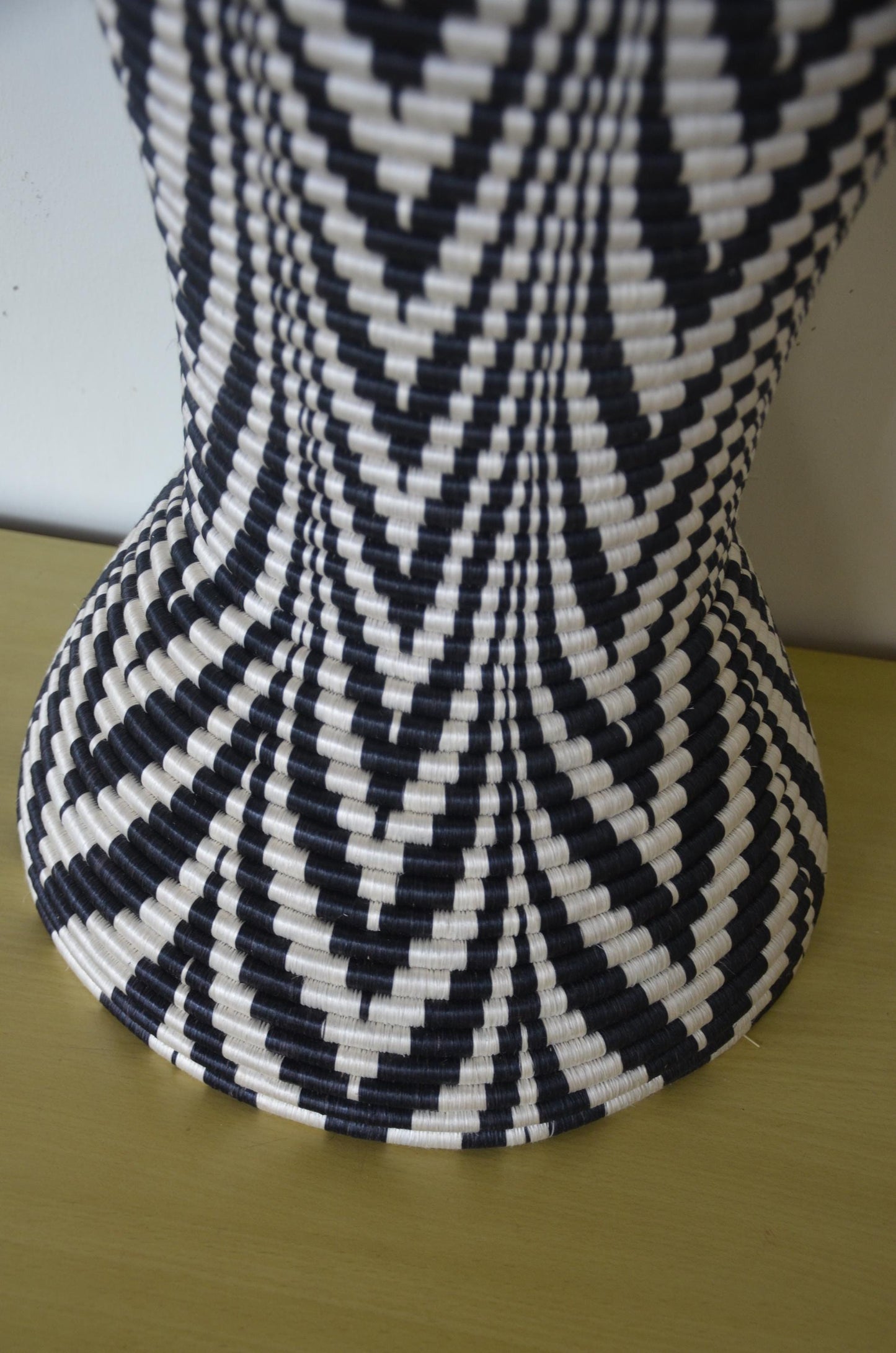Rwandan Peace Basket | Large 19" Black White Agaseke | Sisal Pedestal African Decor