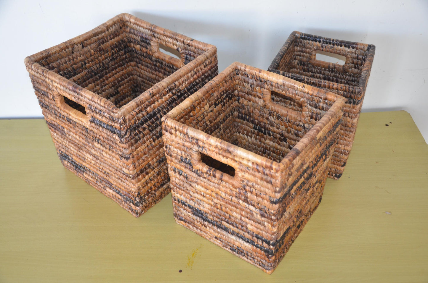 Handwoven Storage Basket | Rectangular Banana Leaf Seagrass Bin | Woven Organizer Box