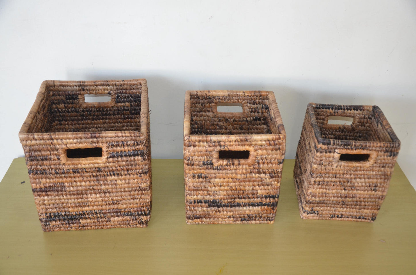 Handwoven Storage Basket | Rectangular Banana Leaf Seagrass Bin | Woven Organizer Box