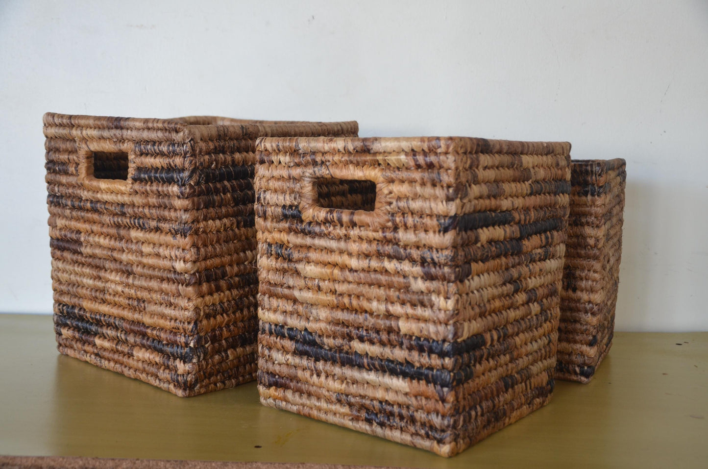 Handwoven Storage Basket | Rectangular Banana Leaf Seagrass Bin | Woven Organizer Box