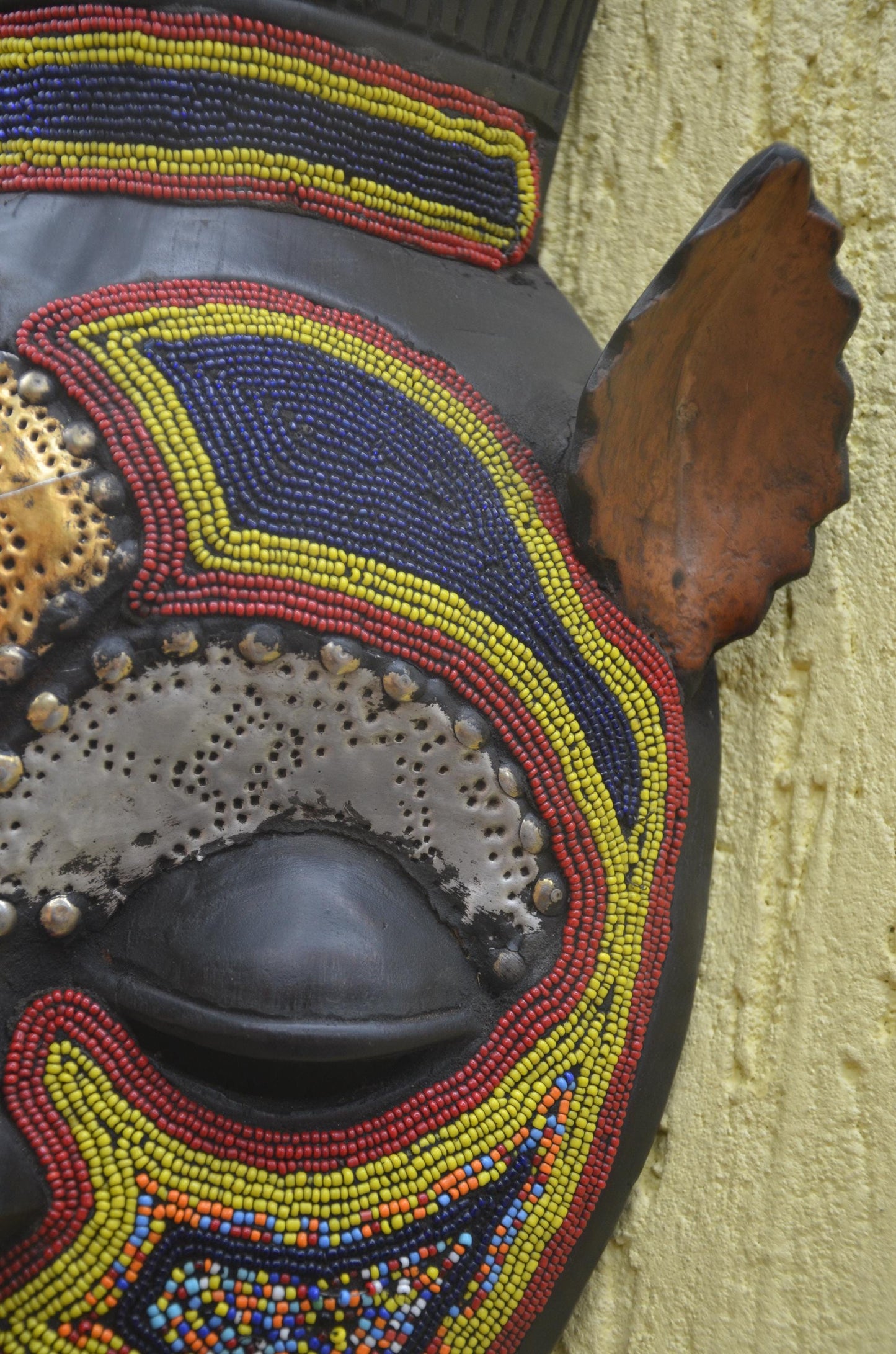 Bamana Beaded Mask | Authentic Malian Tribal Art | Metal-Overlay Ceremonial Sculpture